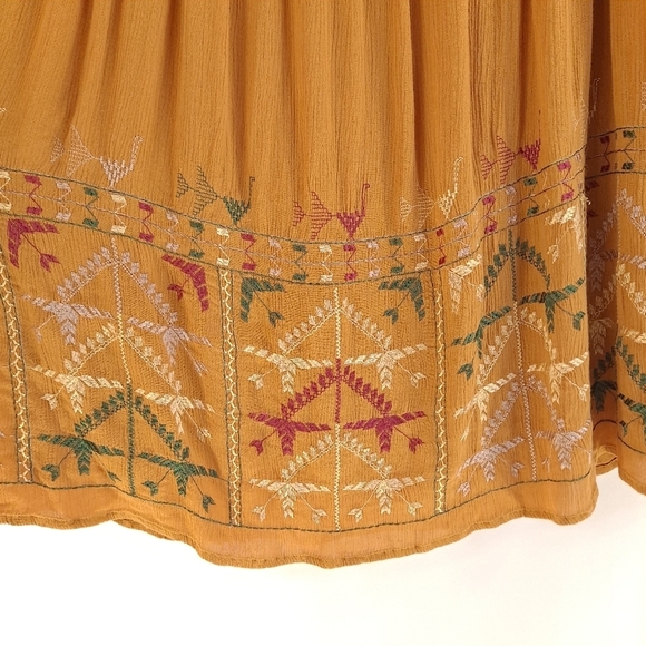Free People Rhiannon Mustard Embroidered Mini Dress Boho - Sz Small - Picture 9 of 15